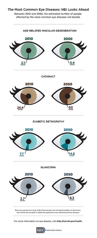 Between 2010 and 2050, the estimated number of people affected by the most common eye diseases will double.